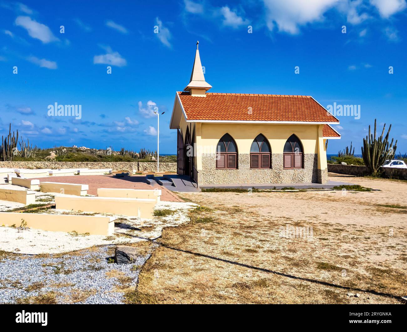 Vista della Cappella Alto Vista sull'isola di Aruba Foto Stock