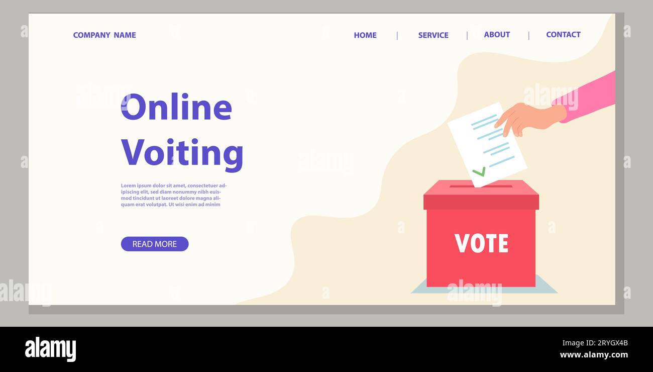 Concetto di illustrazione vettoriale di voto online. Una mano che mette un voto nella scatola. Informazioni sulle pagine Web di voting. Illustrazione Vettoriale