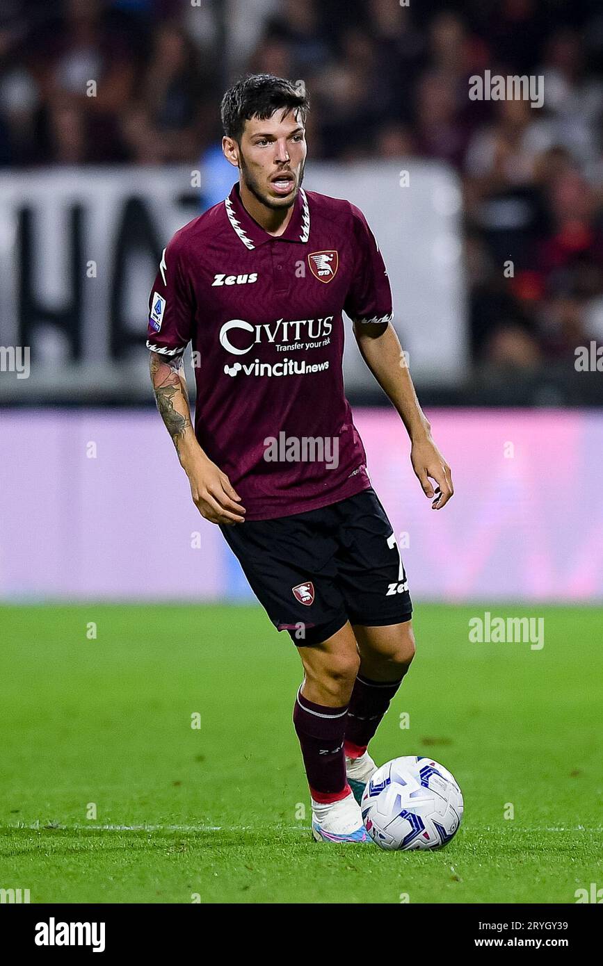 Salerno, Italia. 30 settembre 2023. Agustin Martegani della US Salernitana durante la partita di serie A tra US Salernitana e FC Internazionale allo Stadio Arechi il 30 settembre 2023 a Salerno, Italia. Crediti: Giuseppe Maffia/Alamy Live News Foto Stock