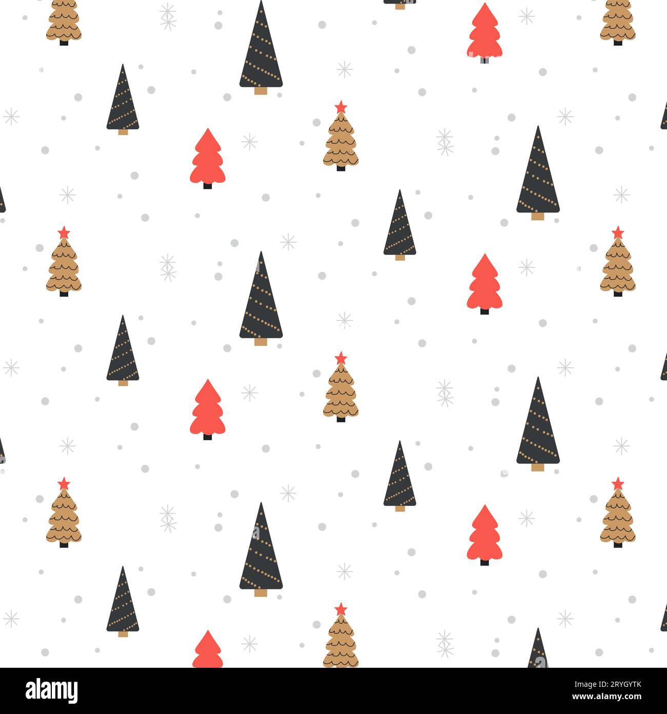 Motivo natalizio senza cuciture con abeti rossi e fiocchi di neve su sfondo bianco. Sfondo per carte da parati, tessuti, carte, confezioni regalo, tessuti, Illustrazione Vettoriale