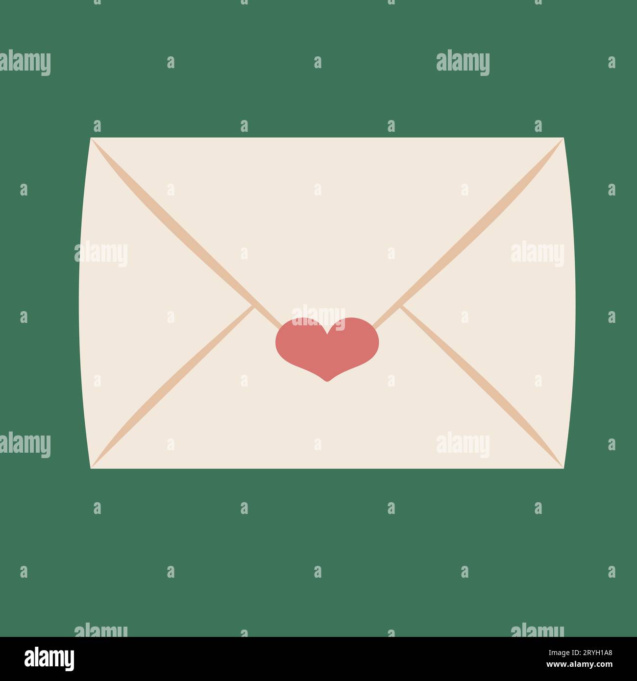 Busta su sfondo verde. Moderna illustrazione vettoriale disegnata a mano di una busta chiusa. Piccolo dettaglio del cuore, lettera d'amore. Illustrazioni molto belle e isolate Illustrazione Vettoriale