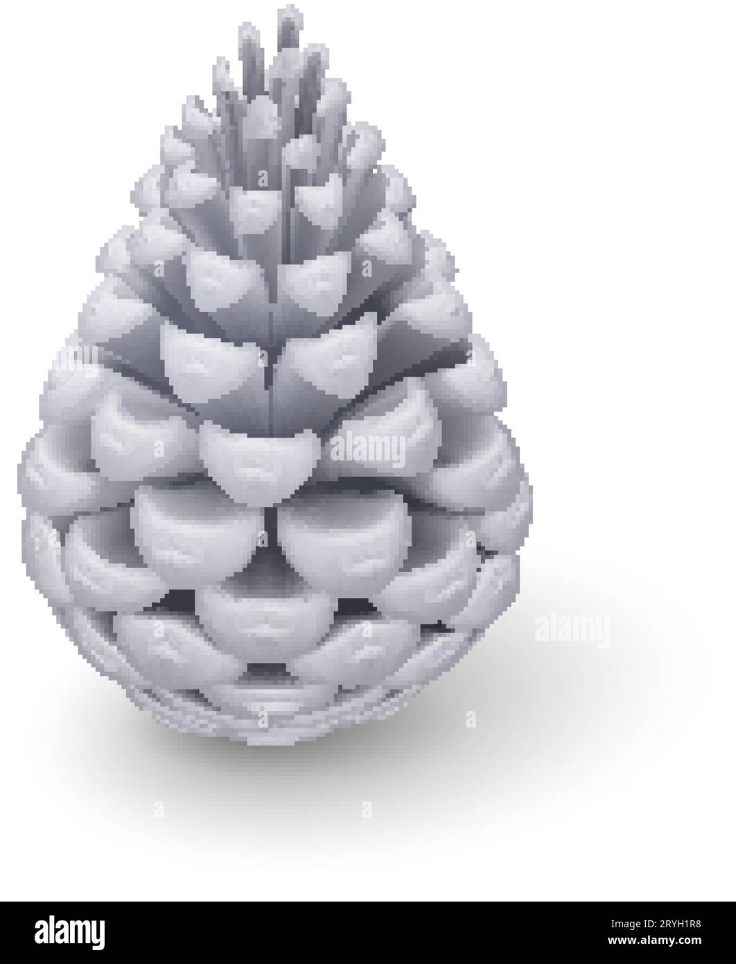 Silver Dry Pine Cone. Frutto ligneo decorativo singolo di un albero Conifer. Decorazioni natalizie, decorazioni natalizie su sfondo bianco Illustrazione Vettoriale