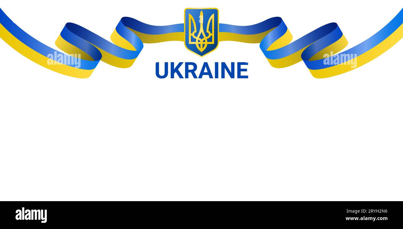 Illustrazione vettoriale di sfondo per l'Ucraina. Bandiera che sventola con il simbolo nazionale dell'Ucraina Illustrazione Vettoriale