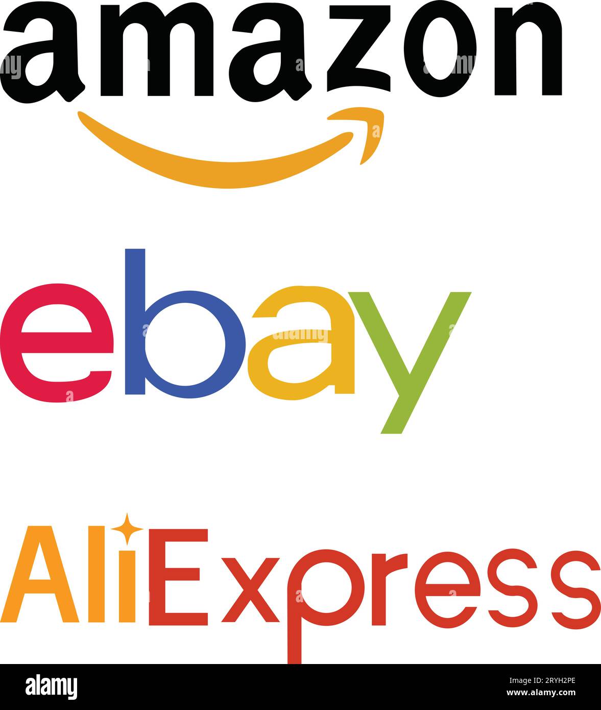 Set di logo Amazon, eBay, Aliexpress - raccolta di logo per lo shopping online in stile neomorfismo. Neumorfismo. Vettore editoriale Illustrazione Vettoriale