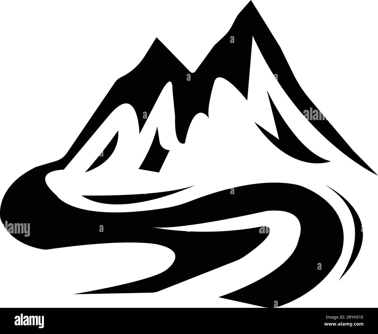 Logo della silhouette dell'icona Mountain Peak. Design di sfondo Hill Luxury per copertina, sfondo invito, design di packaging, tessuto e stampa Illustrazione Vettoriale