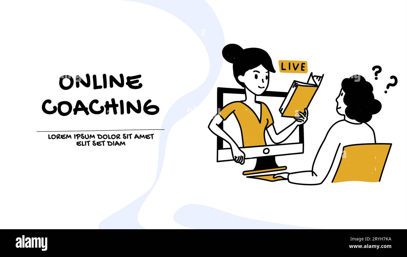 Coaching online, concetto di assistenza. Illustrazione didattica Illustrazione Vettoriale