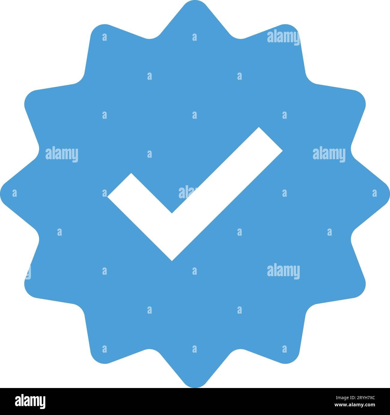 Segno di spunta. Icona del badge verificato con segno di spunta blu. Firma profilo approvata. Spuntare la stella degli angoli arrotondati. Segno di spunta dell'account ufficiale dei social media. La pagina superiore lo Illustrazione Vettoriale