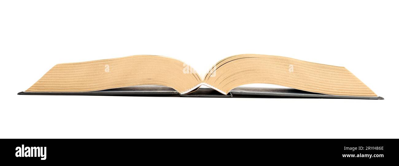 Apri libro su sfondo bianco. Foto Stock