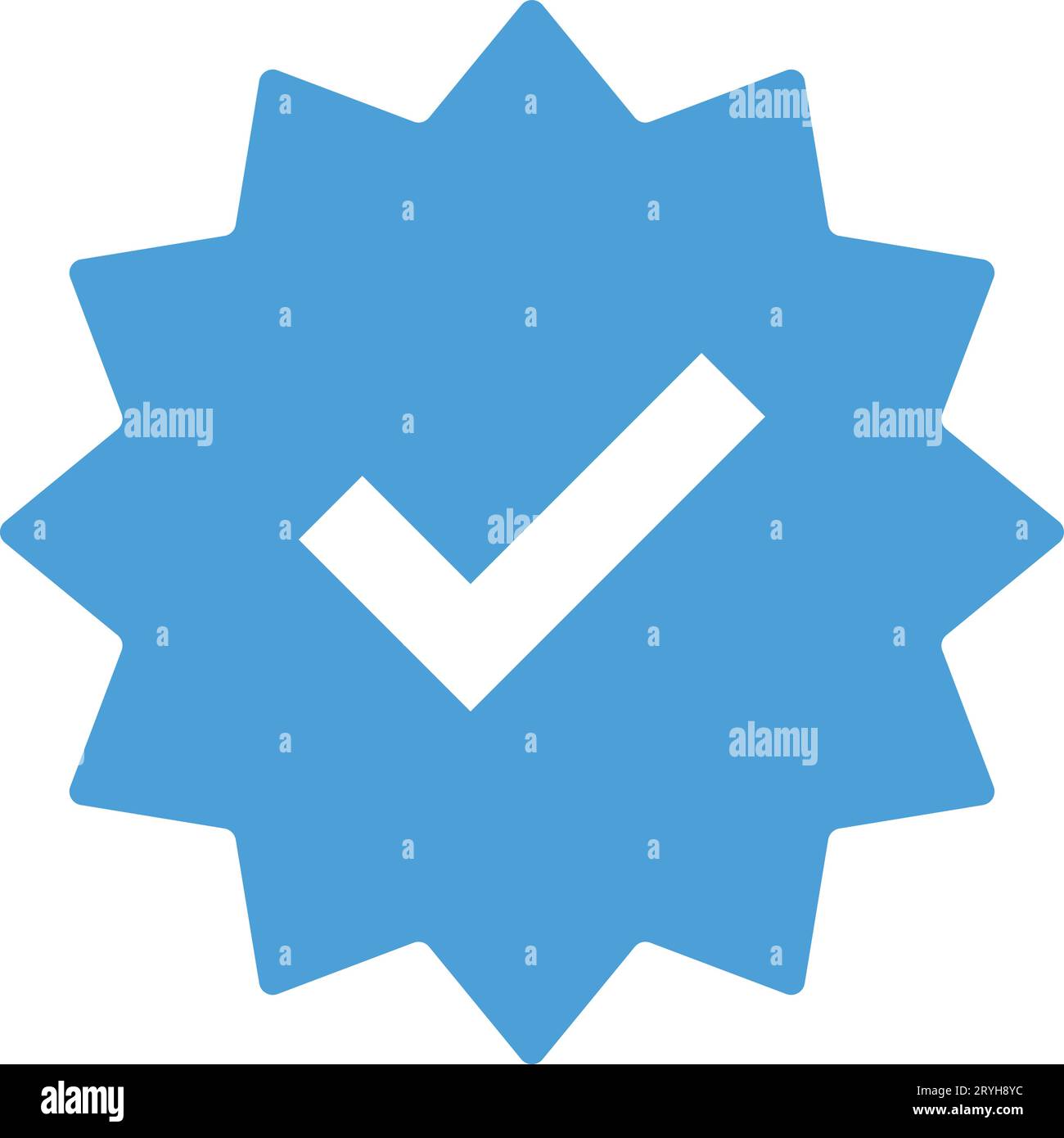 Segno di spunta. Icona del badge verificato con segno di spunta blu. Firma profilo approvata. Spuntare la stella degli angoli arrotondati. Segno di spunta dell'account ufficiale dei social media. La pagina superiore lo Illustrazione Vettoriale