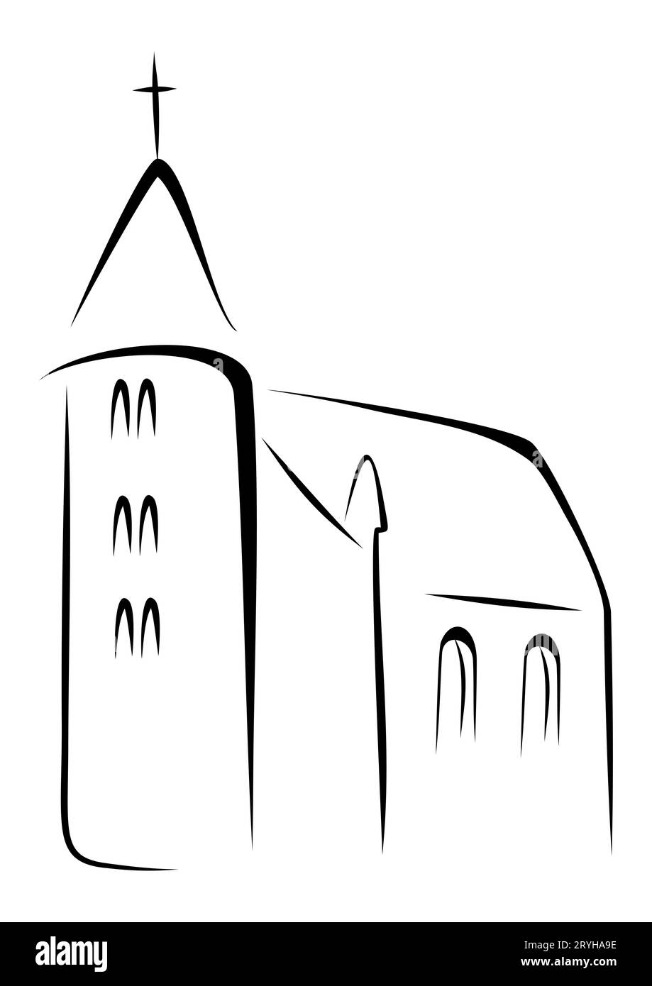 Tempio tradizionale su disegno in bianco e nero Foto Stock