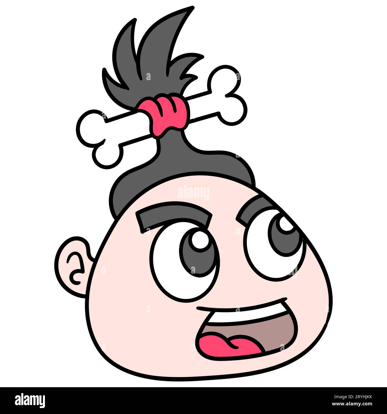 la testa di una donna antica e carina con un sorriso felice sul viso, un'emoticon di cartone con illustrazione vettoriale. disegno icona doodle Foto Stock