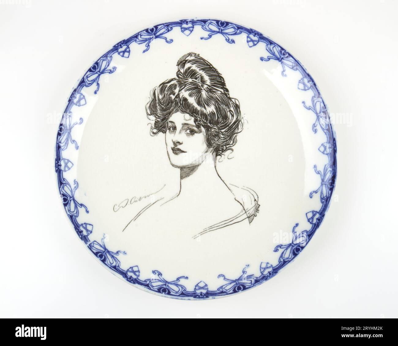 Antica lastra in ceramica Royal Doulton Gibson Girl degli anni '1900-'10 disegnata da Charles Dana Gibson. Foto Stock