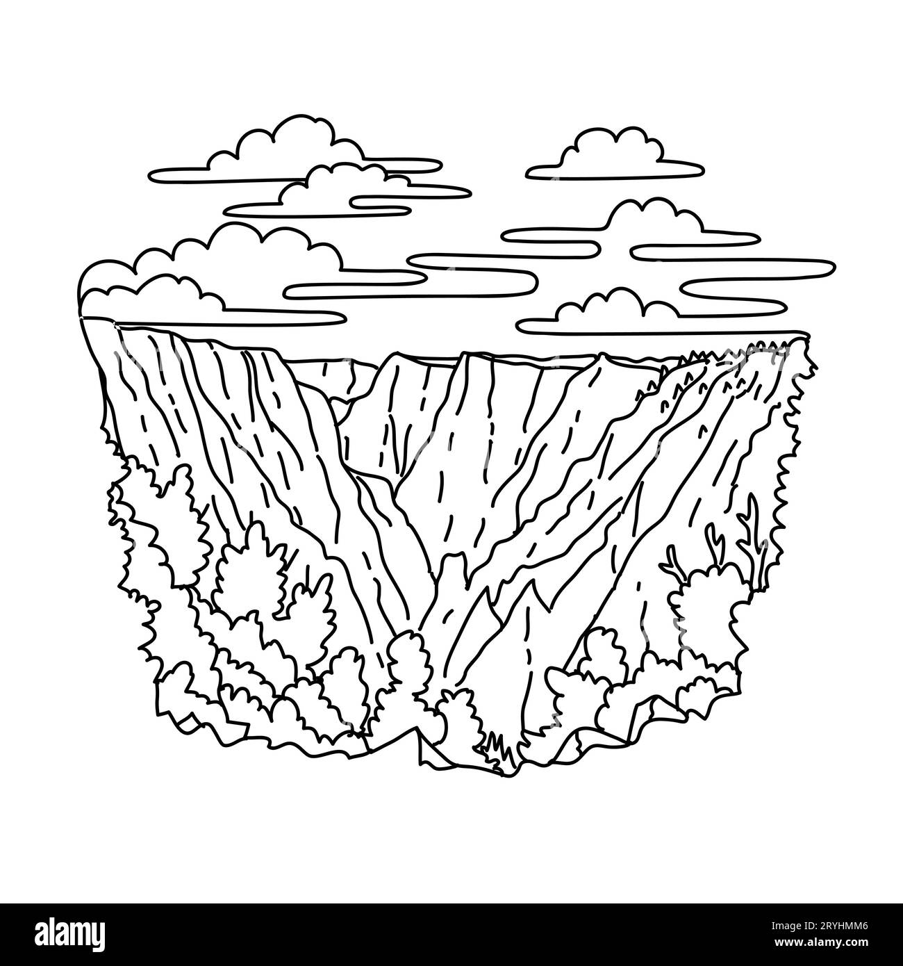Tomichi Point nel Black Canyon del Gunnison National Park Colorado Monoline Line Art Drawing Foto Stock