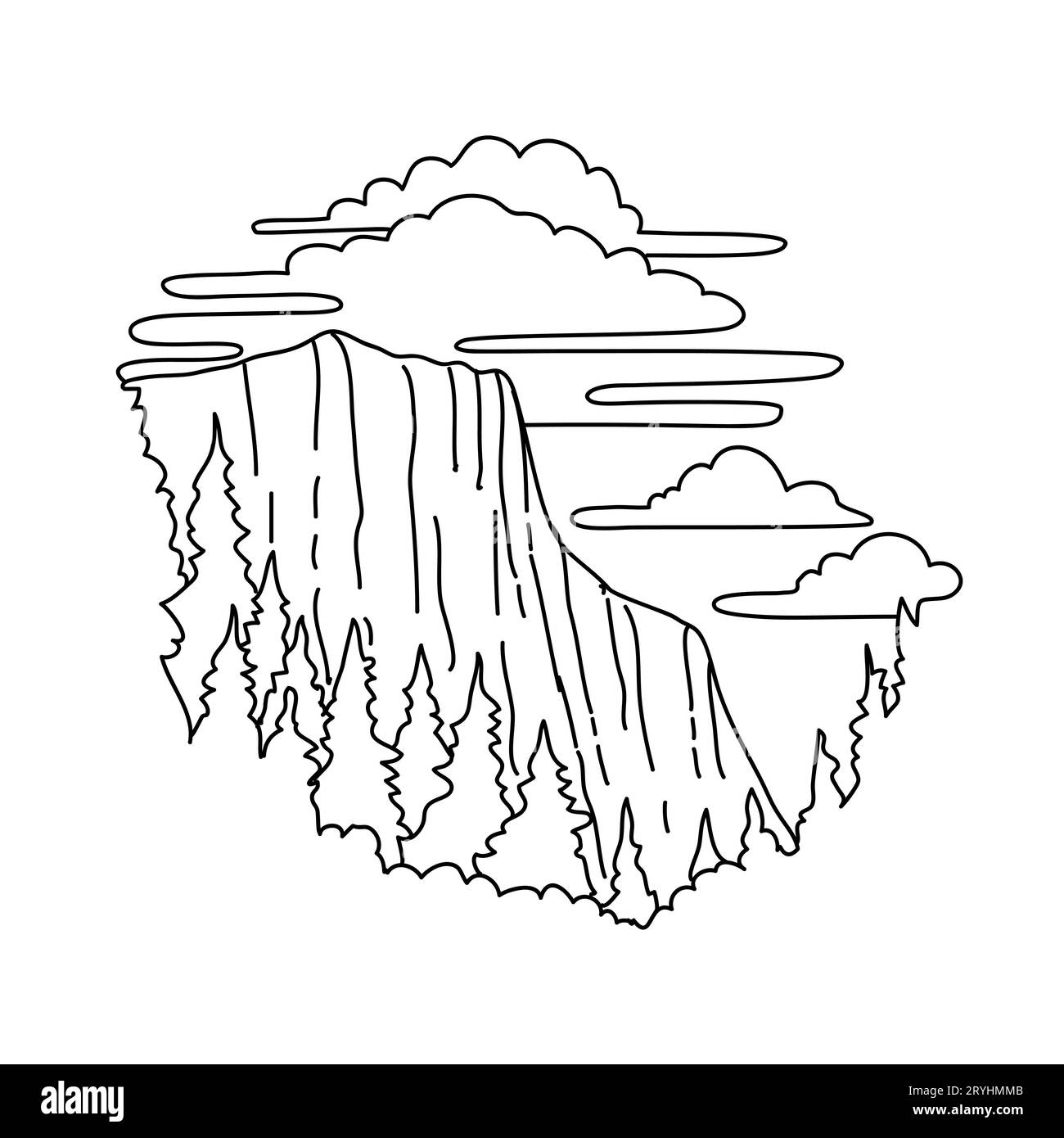 El Capitan nel Yosemite National Park California Monoline Line Art Drawing Foto Stock