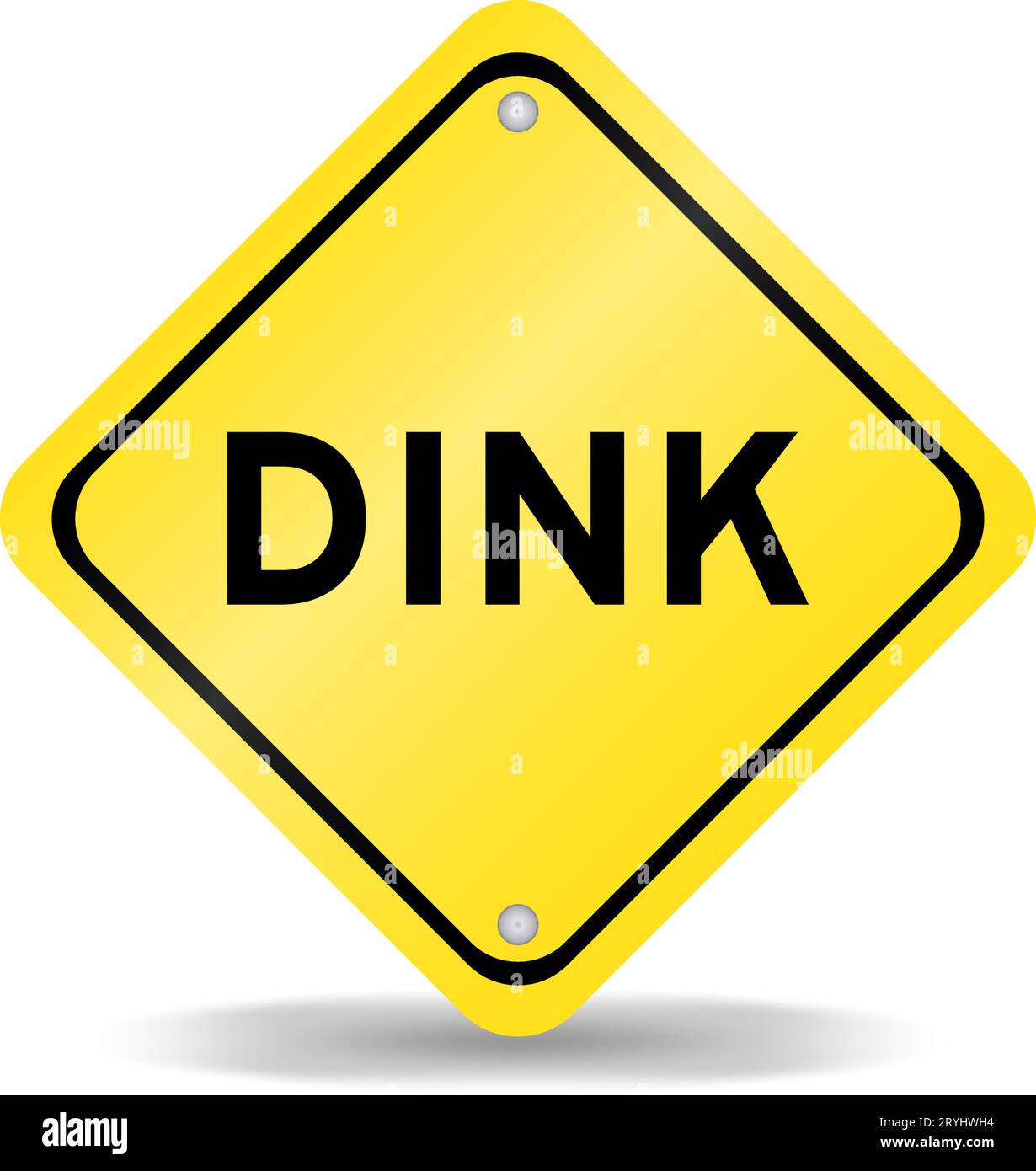 Cartello di trasporto di colore giallo con la parola DINK (abbreviazione di Double Income, no Kids o Dual Income, no Kids) su sfondo bianco Illustrazione Vettoriale