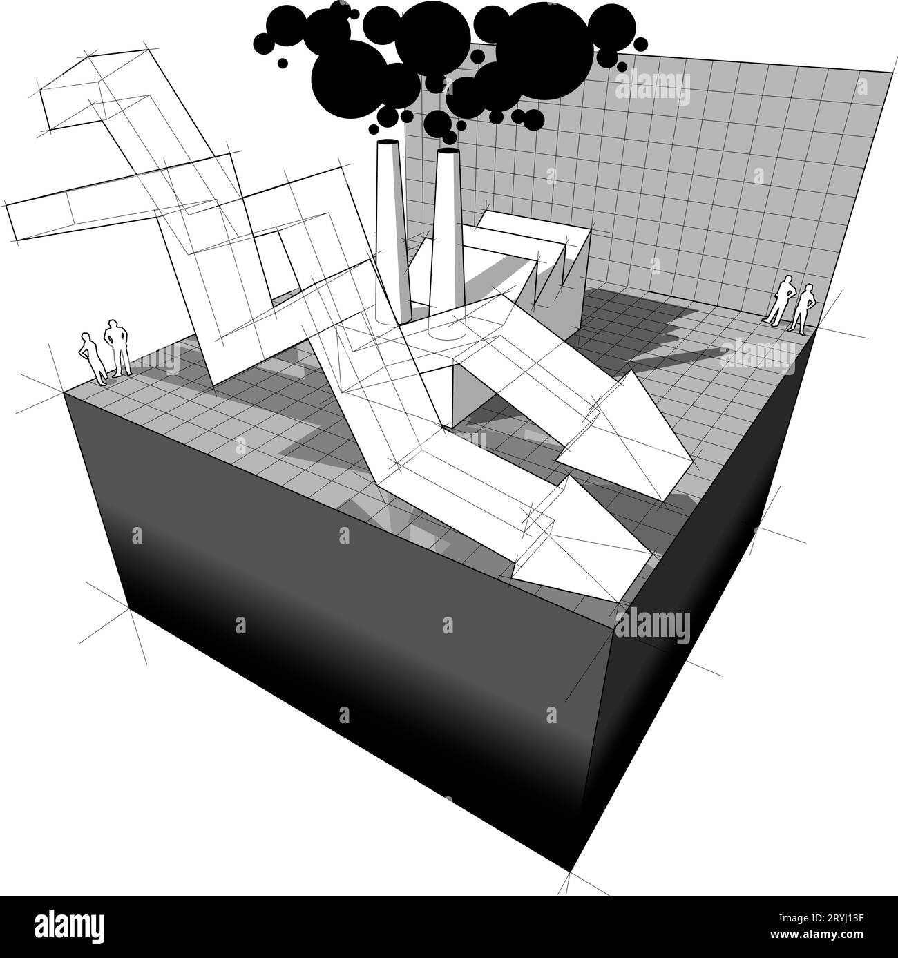 Diagramma della fabbrica aÂ con frecce commerciali in caduta Foto Stock