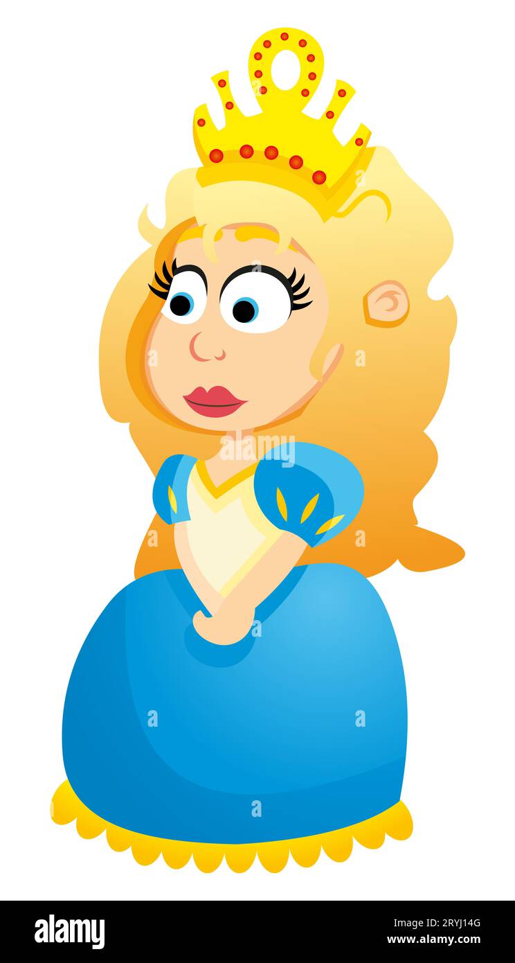 Principessa carina con bella acconciatura bambina in abito corona sulla  testa personaggio divertente illustrazione per bambini poster vivaio