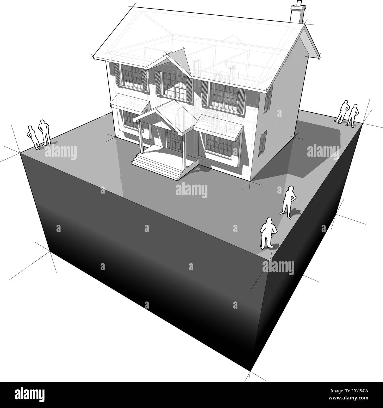 Schema di una classica casa coloniale Foto Stock