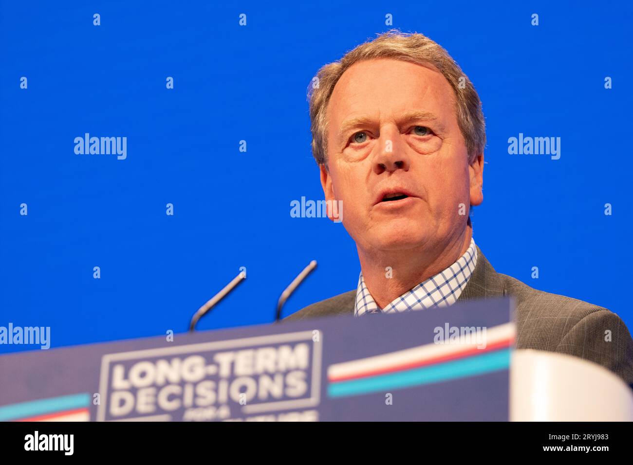 Manchester, Regno Unito. 1 ottobre 2023. Alister Jack deputato Segretario di Stato per la Scozia primo giorno della conferenza Tory 2023. Manchester UK. Foto: Garyroberts/worldwidefeatures.com credito: GaryRobertsphotography/Alamy Live News Foto Stock