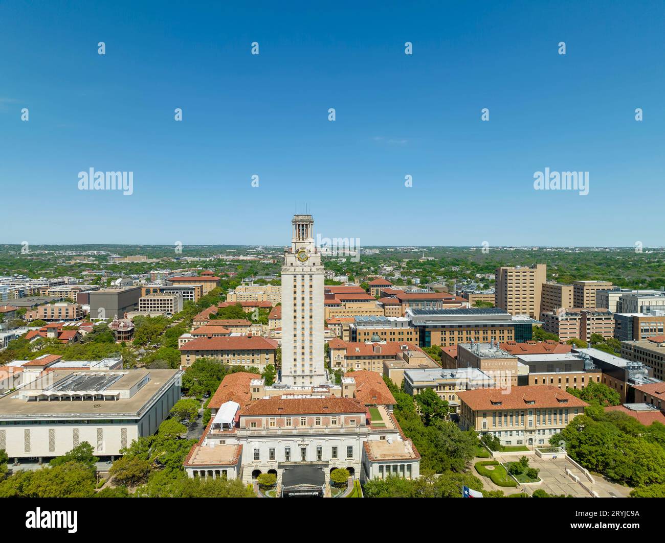 Veduta aerea dell'edificio principale della University of Texas presso il campus di Austin Foto Stock