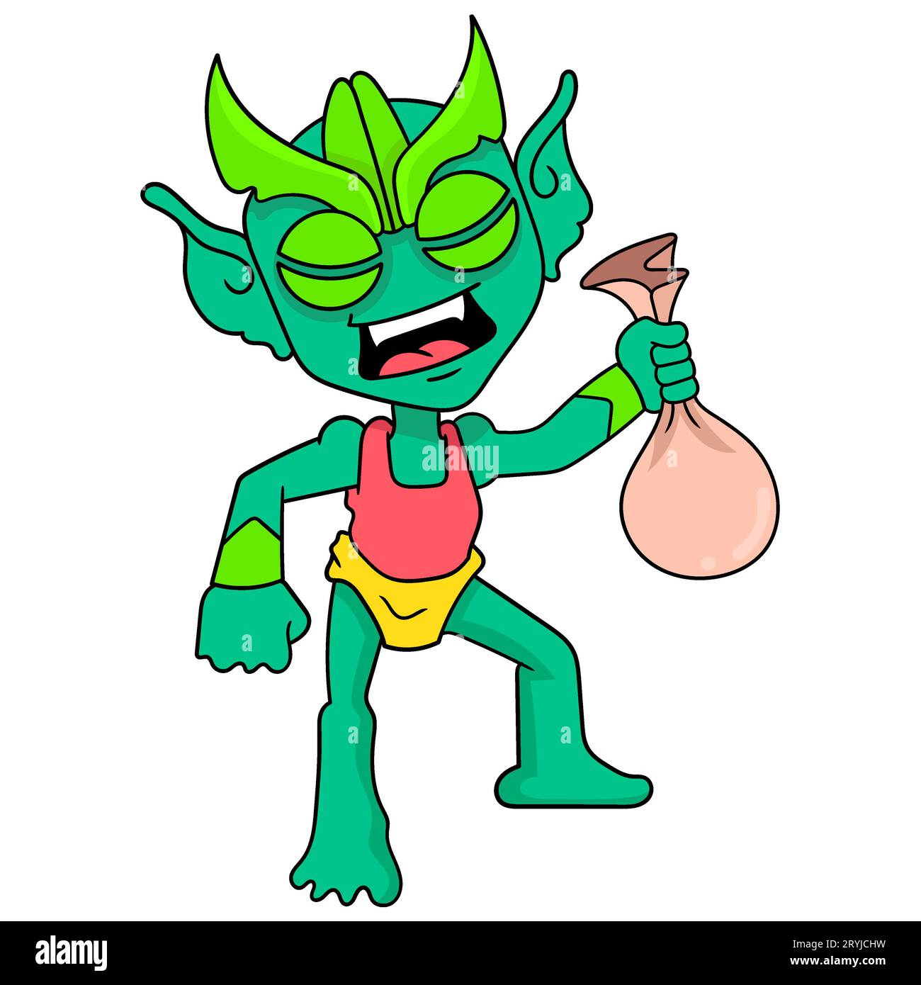 marsupio di pesce verde, illustrazione vettoriale art. doodle icona immagine kawaii. Foto Stock