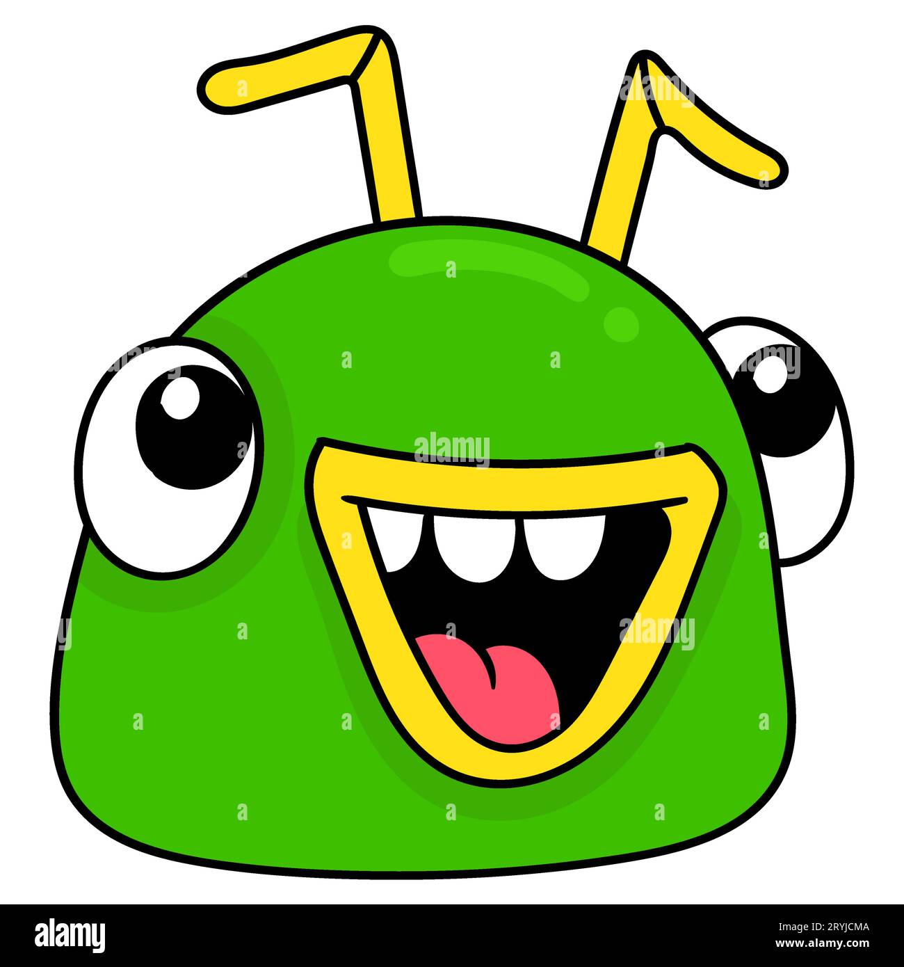 testa di mostro verde stupito, illustrazione vettoriale cartone emoticon. doodle icona disegno Foto Stock