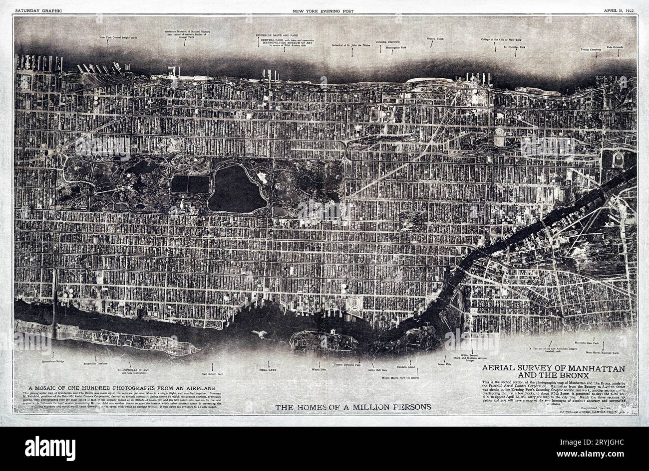 New York City, fotografata da due miglia in volo (1922) dalla Divisione Mappa di Lionel Pincus e Principessa Firyal. Foto Stock