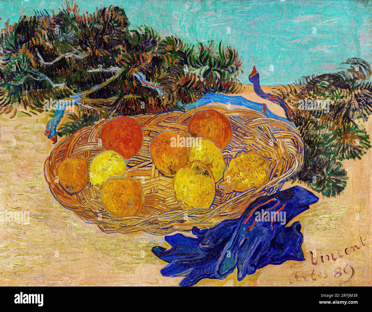 Natura morta di arance e limoni con guanti blu Vincent Van Gogh. Foto Stock