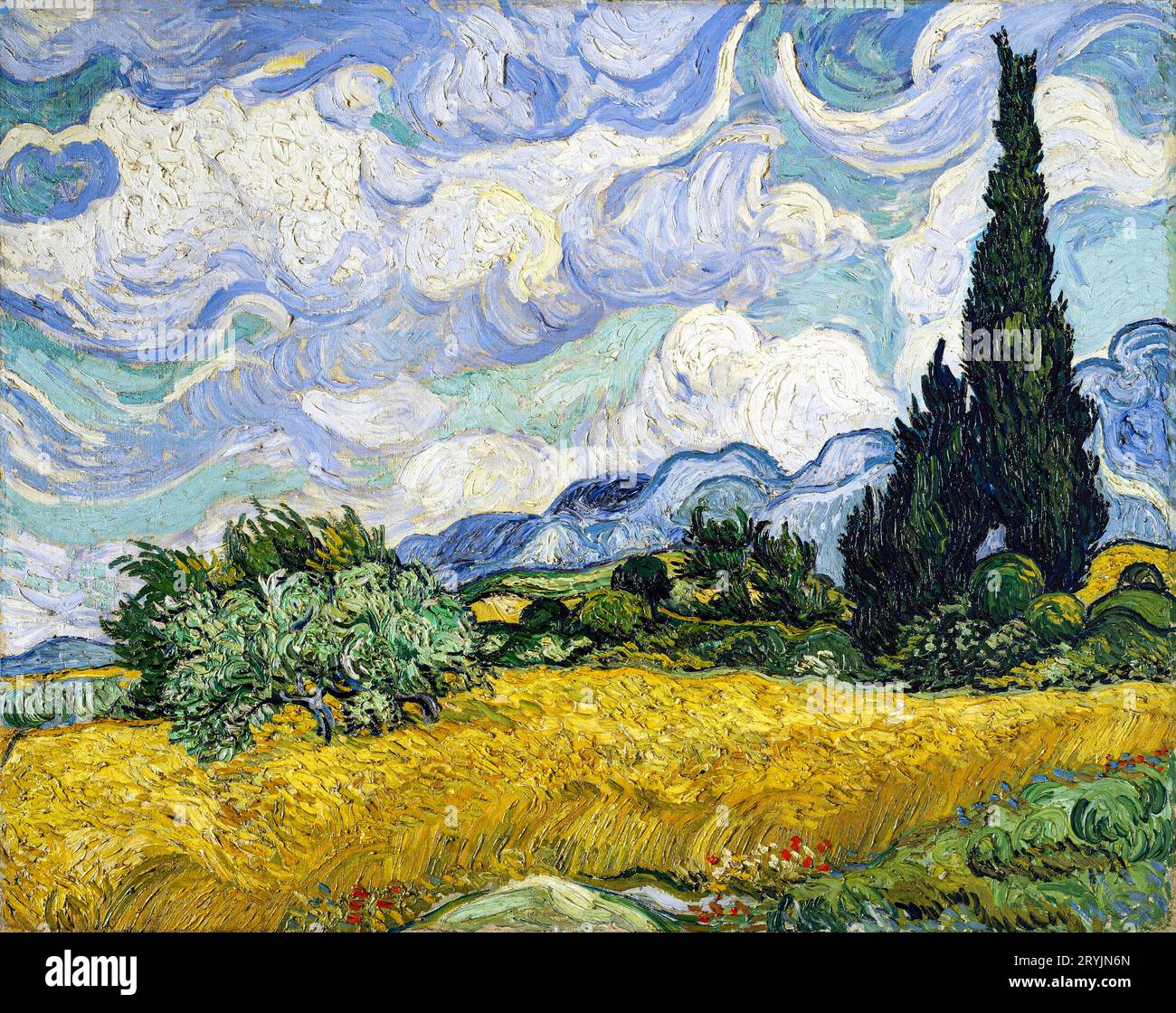 Campo di grano con cipressi di Vincent van Gogh Foto Stock