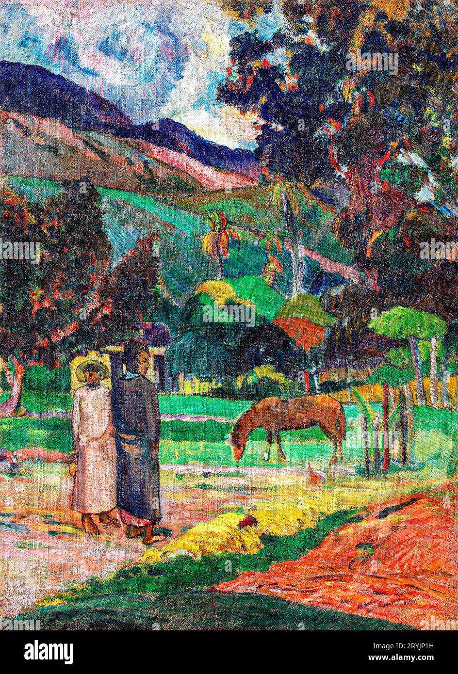 Paesaggio Tahitiano (1892) di Paul Gauguin. Foto Stock