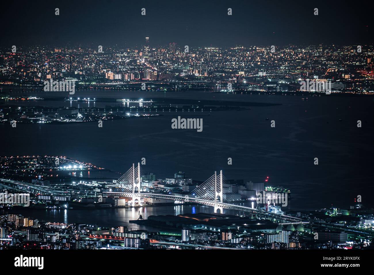 Vista notturna di Kobe da Ichige Foto Stock