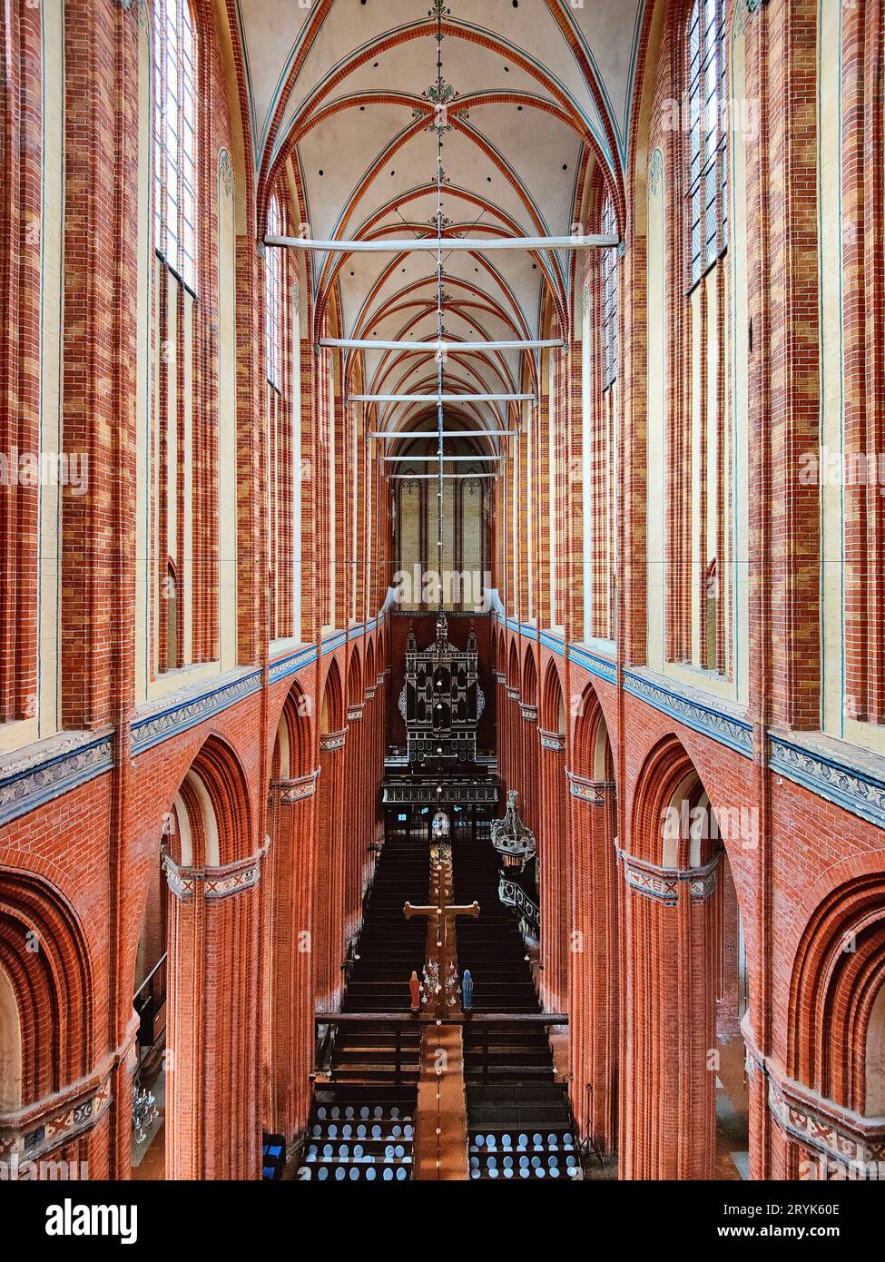 Navata della chiesa Nikolai, capolavoro tardo gotico, Wismar, Germania, Europa Foto Stock