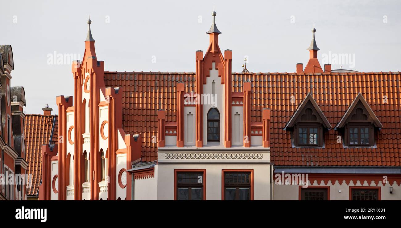 Giebelfassade am Markt, UNESCO-Weltkuturerbe, Hansestadt Wismar, Meclemburgo-Vorpommern, Deutschland, Europa Foto Stock