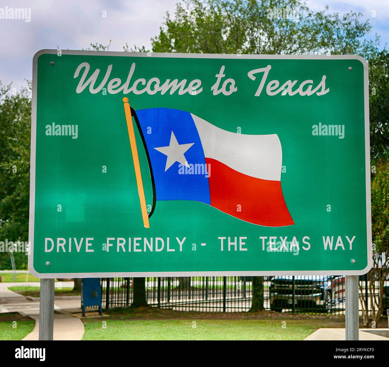 Cartello benvenuto in Texas. Guida amichevole - The Texas Way. Foto Stock