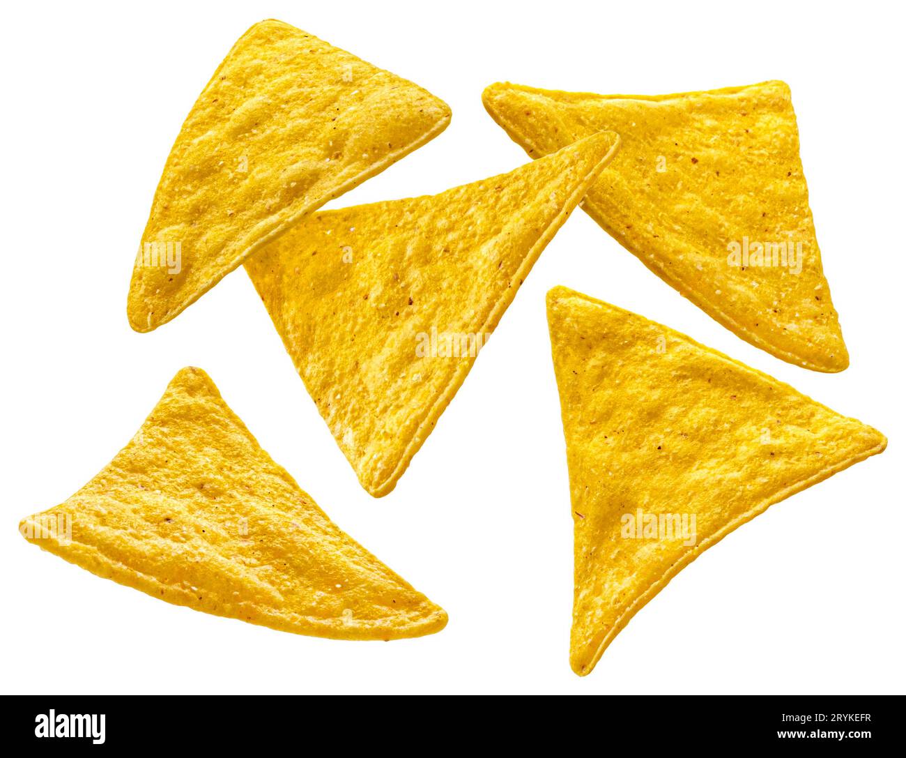 Patatine di mais, nachos messicani isolati su sfondo bianco Foto Stock