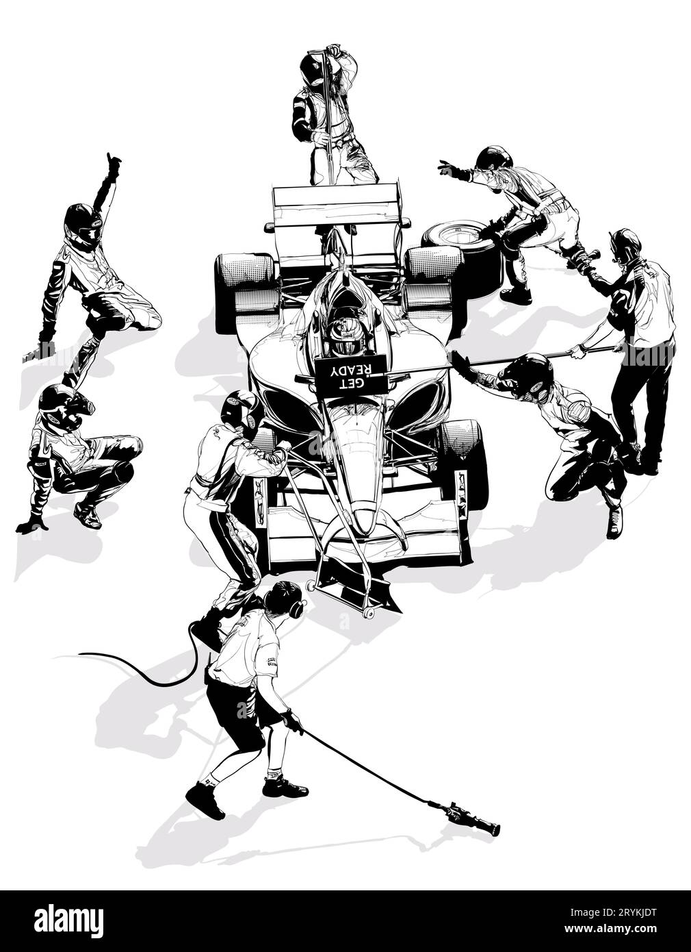 Disegno del pit stop di un'auto da corsa - illustrazione vettoriale (ideale per stampa, poster, carta da parati, arredamento domestico) Illustrazione Vettoriale