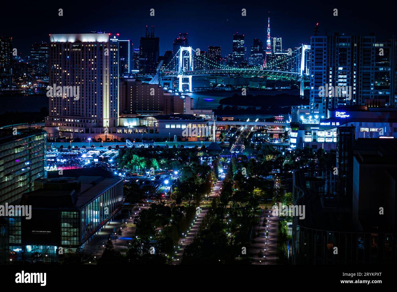 Vista notturna di Tokyo vista da Odaiba, Tokyo Foto Stock