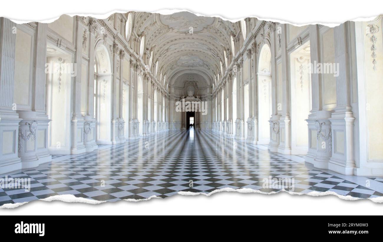 Foto creativa della galleria Reggia di Venaria reale - Italia. Marmo di lusso in palazzo barocco Foto Stock