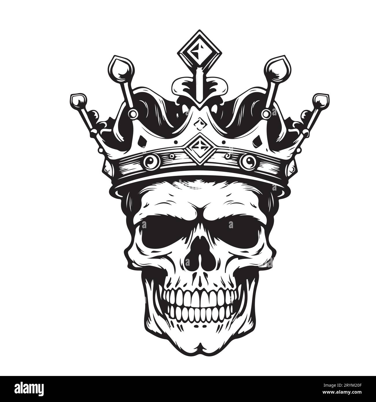 Re del cranio umano in bozzetto corona disegnato a mano Vector Death Day Illustrazione Vettoriale