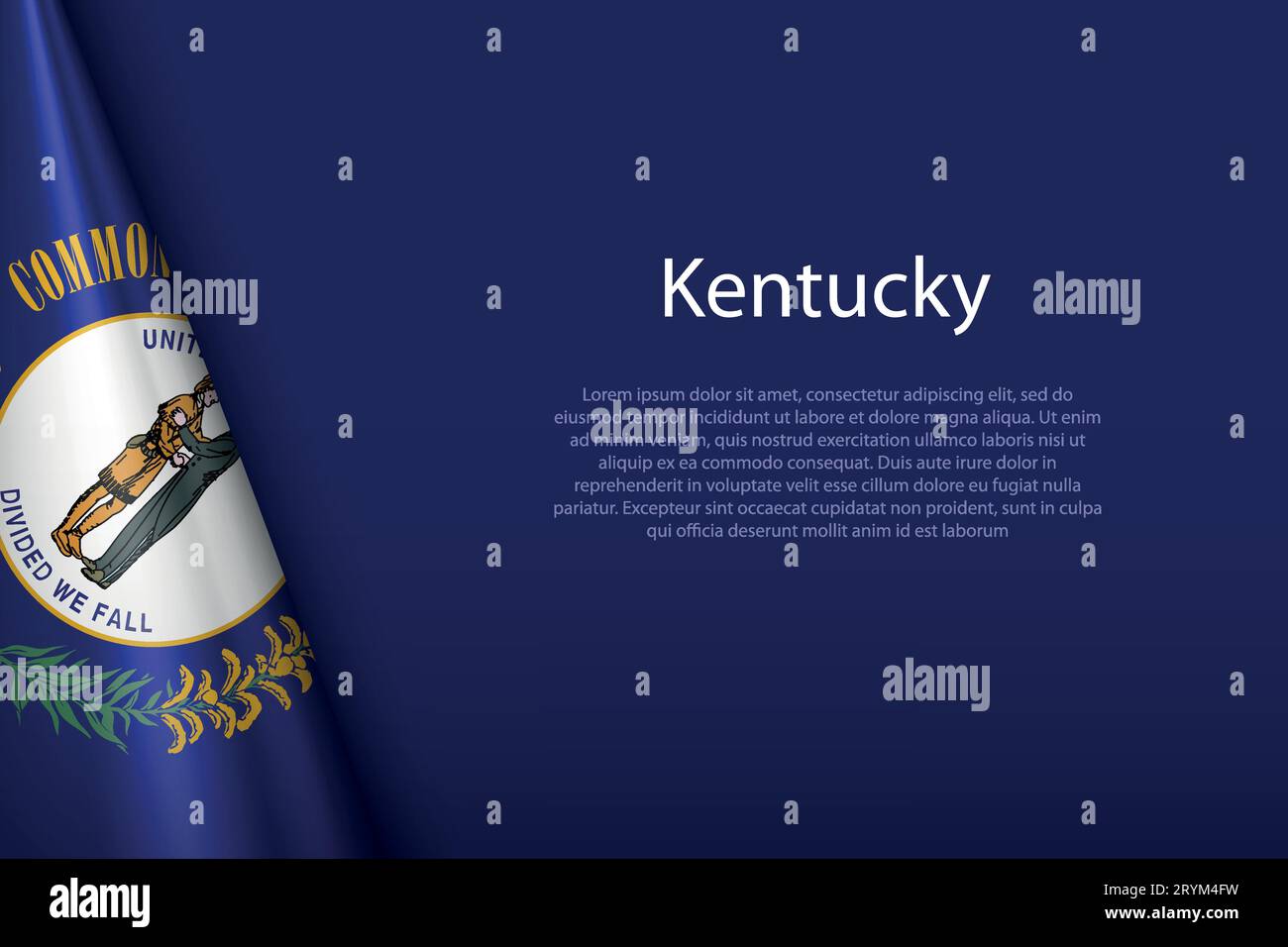 Bandiera 3d Kentucky, stato degli Stati Uniti, isolata sullo sfondo con copyspace Illustrazione Vettoriale