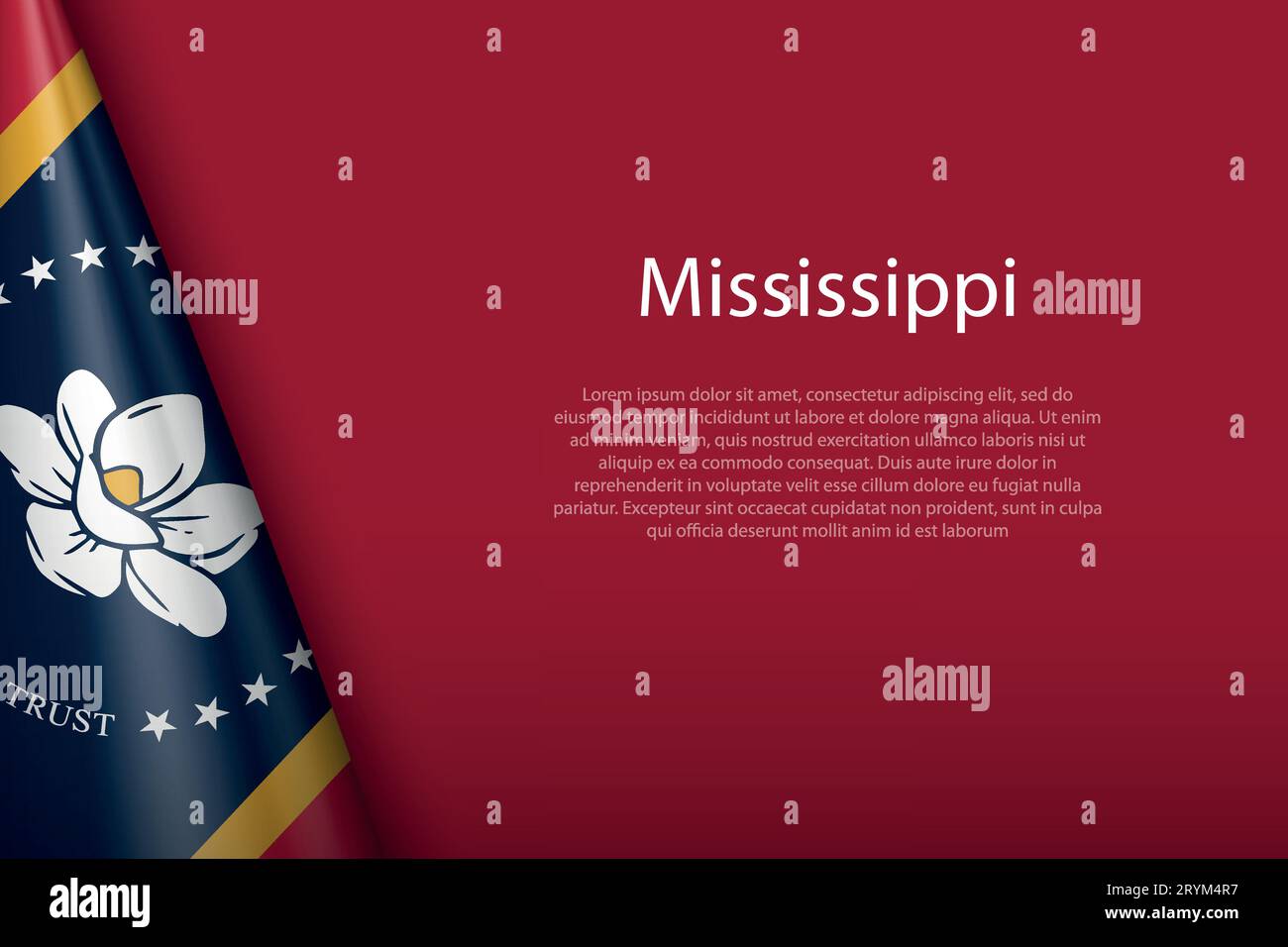Bandiera 3d Mississippi, stato degli Stati Uniti, isolata sullo sfondo con copyspace Illustrazione Vettoriale