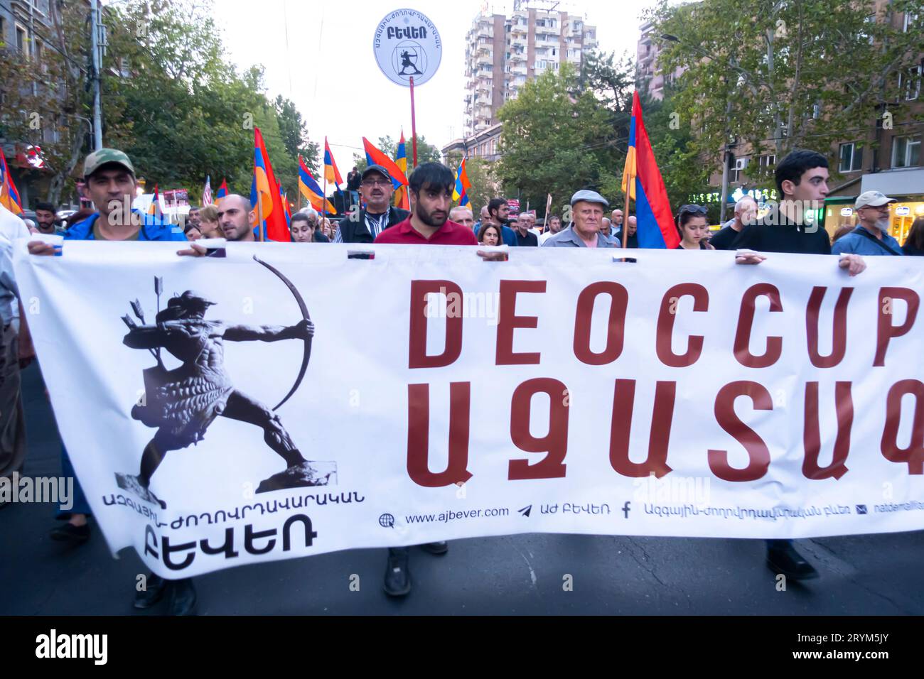 I manifestanti armeni scesero per le strade di Erevan per chiedere la deoccupazione di Artsakh, Nagorno-Karabakh da parte dell'Azerbaigian. Erevan, Armenia. 30 settembre 2023 Foto Stock