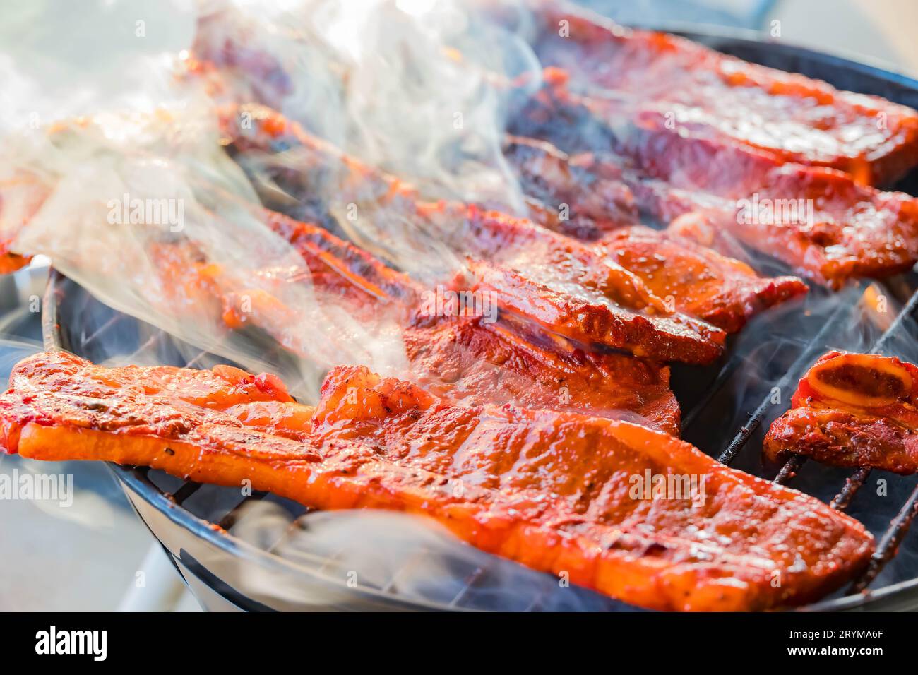 Primo piano della carne alla griglia in Oklahoma Foto Stock