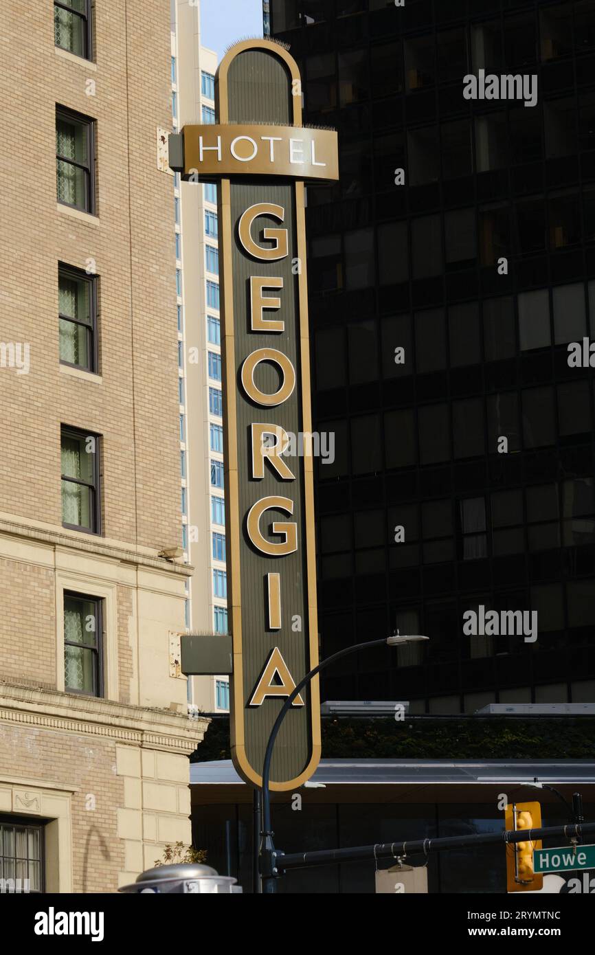Insegna aziendale all'aperto del Georgia Hotel a Vancouver, British Columbia Foto Stock