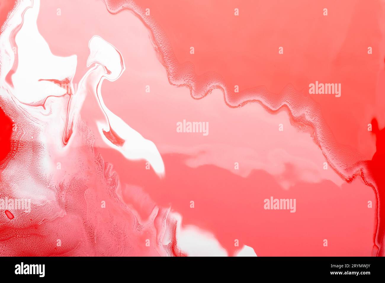 Liquido acrilico art. Crea ricci bianchi e onde di corallo rosa. Sfondo o trama a spirale astratta Foto Stock
