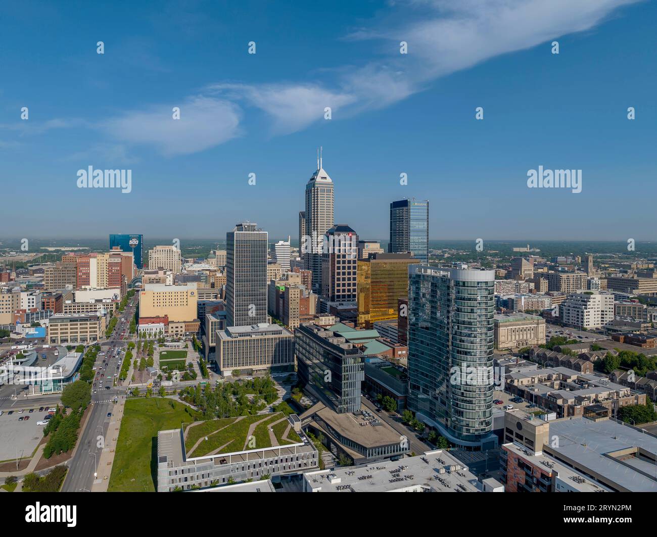 : 23 maggio Indianapolis Skyline Foto Stock