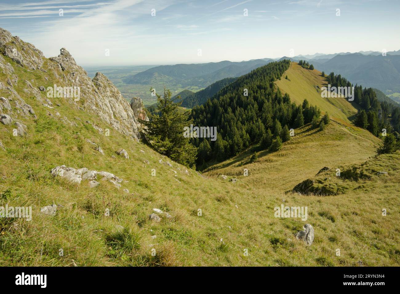 Area escursionistica regione di Brauneck, Lenggries, Isar Valley, Isar, alta Baviera, Terme climatiche, Bad Toelz-Wolfratshausen, Baviera, Germania Foto Stock