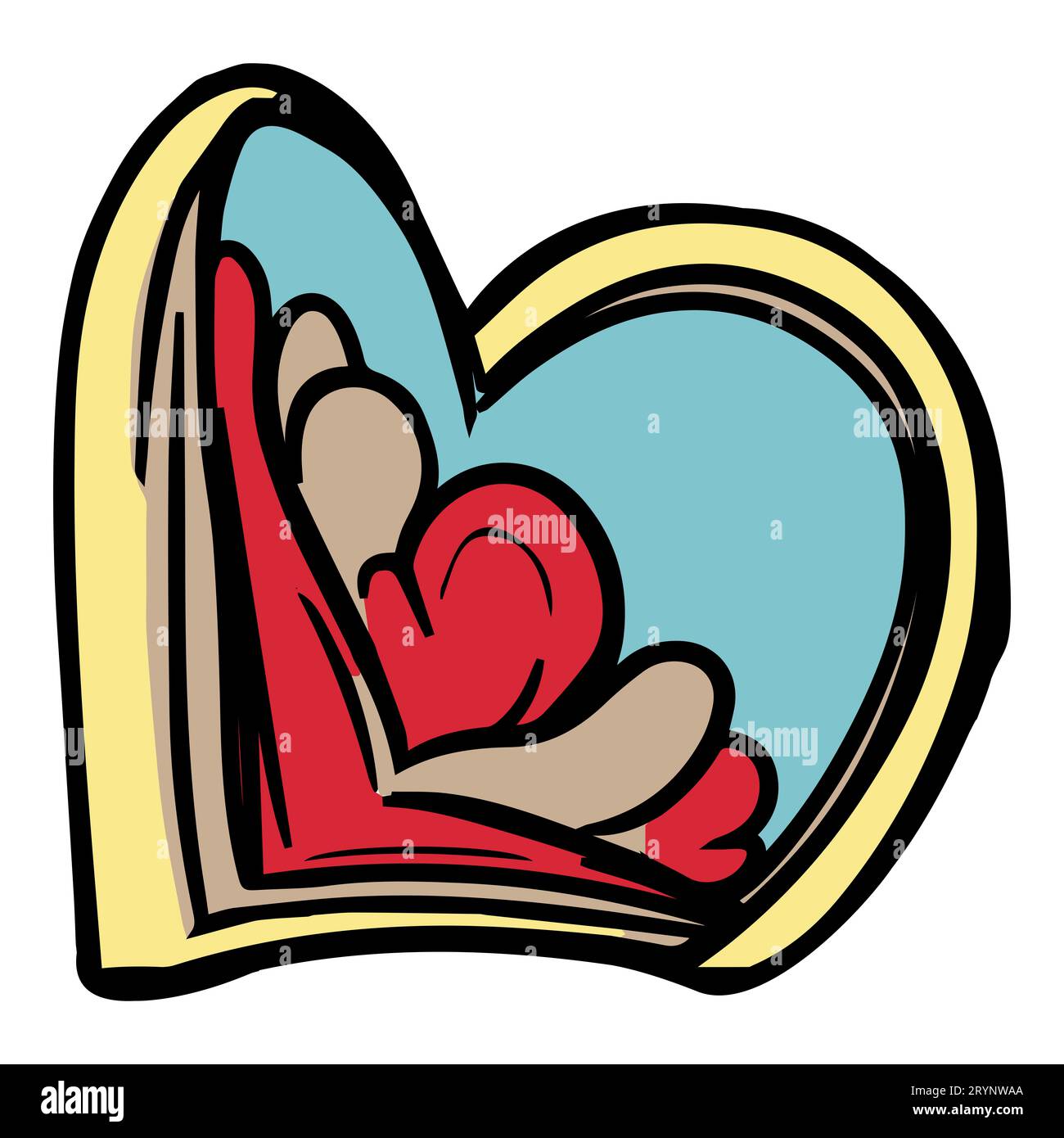 Il cuore di San Valentino in stile cartoni animati, dai colori vivaci e isolati su uno sfondo bianco Foto Stock