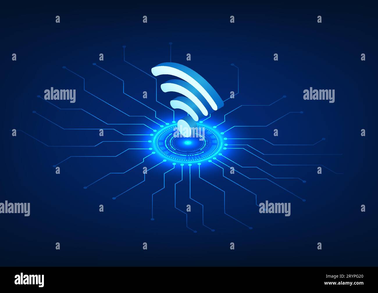 Tecnologia Wi-Fi inserita nel circolo tecnologico con il circuito tecnologico connesso, il Wi-Fi è una tecnologia che emette un segnale wireless agli elettroni Illustrazione Vettoriale