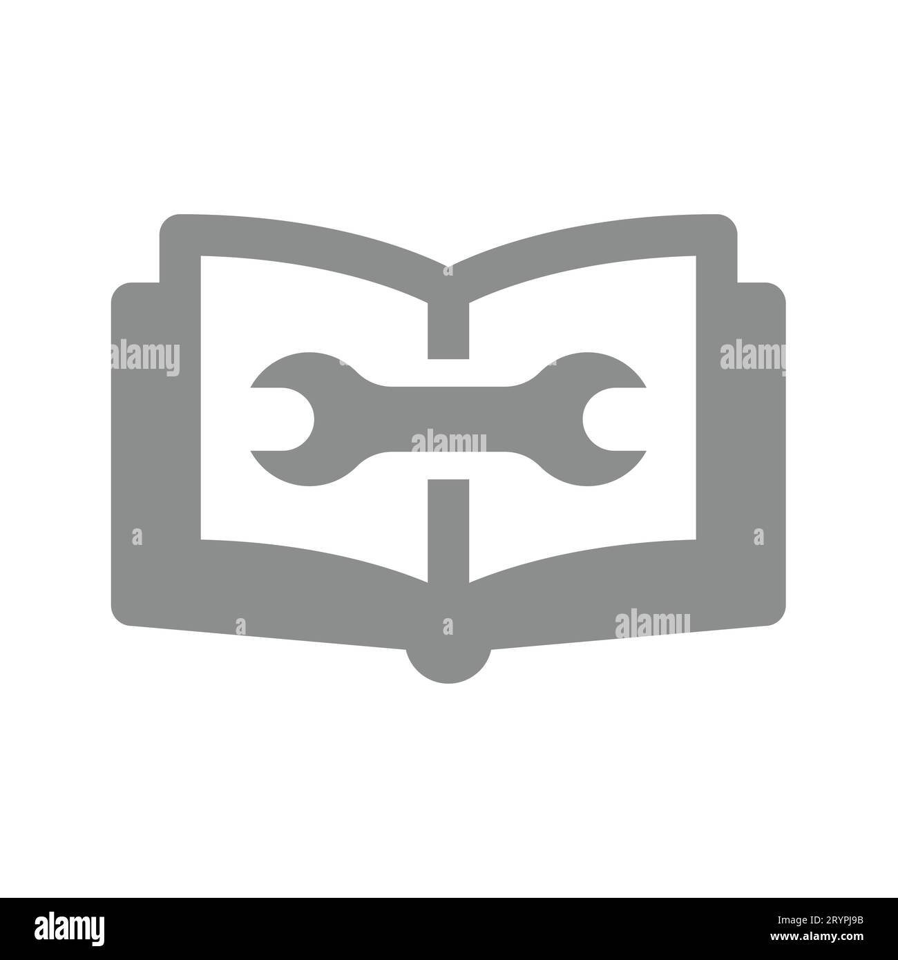 Icona vettoriale del manuale di istruzioni del prodotto. Simbolo del manuale e delle istruzioni per la chiave. Illustrazione Vettoriale